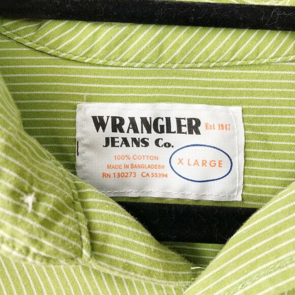 Wrangler XL Mens Light Green Striped Button-up Long Sleeve Shirt - Picture 3 of 5